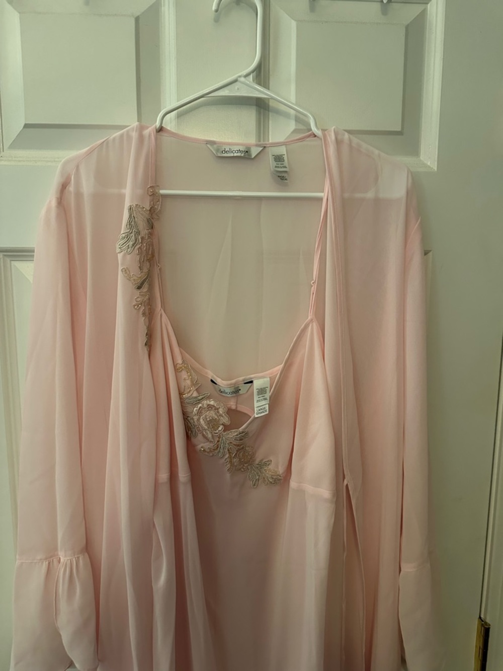 NWTS Delicates Brand Peignoir Light Pink Sheer Nightgown & Robe Set Sz L - Picture 9 of 16